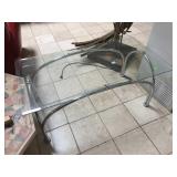 Glass top coffee table, approx 4 ft long