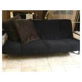Black fabric futon sofa approx 28in tall, 39in