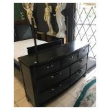 Wood dresser w/mirror, approx 64 inches long