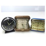Three Vintage Travel Alarm Clocks.