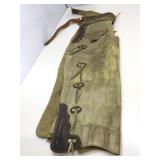 Ornate belted Leather chaps with pockets and