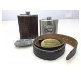 Belt buckles and hip flasks