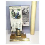Vintage calendar, pen holder with Zenith clock