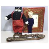 Vintage cat and doll figures and more.