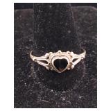 Sterling Heart Ring with Black Tourmaline. Size