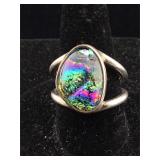 Sterling Silver Art glass ring - size 5.5