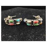 Sterling SW Earrings with Turquoise, Coral, Onyx,