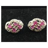Sterling Earrings with Rubies and Clear Stones