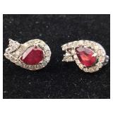 Sterling Earrings with Ruby and Clear Stones