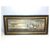 Framed elephant print, approx 41x18 inched