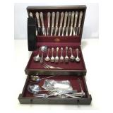 Plated-silver flatware set with wood chest