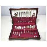 Plated-silver flatware set with wood chest