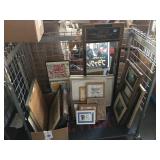 Cart of assorted framed prints and more, Local