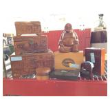 Assorted Wood carved boxes and more