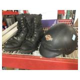 Harley Davidson Helmet and pair of boots sz 10.5