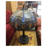 Slag glass table top lamp, approx 16x26 inches