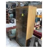Wood glass doors display cabinet with shelves,