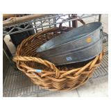 Wicker basket and more, approx 2 ft diameter