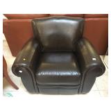 Brown leather armchair, approx 42 inches long