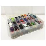Die cast cars in double sided carry case.