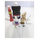 Decanter. Avon figures and more. With contents.