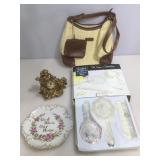 Vanity set in box, purse and more.