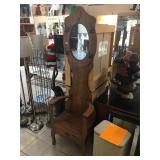 Vintage hall tree/chair, approx 6.2 ft tall