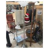 Metal floor lamp with glass shade, 6 ft tall