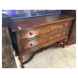 Vintage ornate hall table w/key, approx 55x19x34