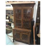 Antique solid wood china hutch w/key, approx 91