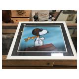 Framed snoopy print, approx 26x22 inches