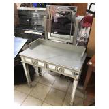 Grey vanity with mirror accents and mirror,