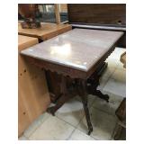 Vintage stone top wood side table, approx 28