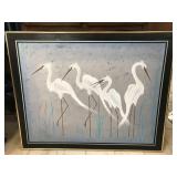 Framed Asian painting of Storks - Signed Dylan