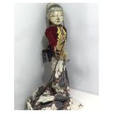 Ornate craved stick puppet. Approx 16 in. Missing