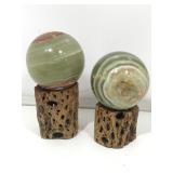 Pair of Mable style spheres approx 2.5 in with