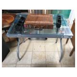 Glass top desk with wood case for oil paint