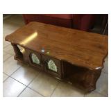 Rolling Wood coffee table w/doors, approx 4 ft