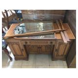 Vintage wood vanity w/mirror, approx 4 ft long