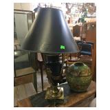 Metal table top lamp w/green jar