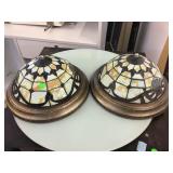 Pair of ceiling lights with slag glass shades,