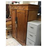 Wood armoire w/metal accents, approx over 5 ft