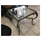 Metal side table w/glass top, approx 27x27x23