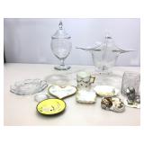 Assorted Glassware. Etched, figures and plates.