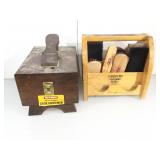 Shoe shine box and carry case with brushes and