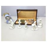 Vintage serving set in original box and glass