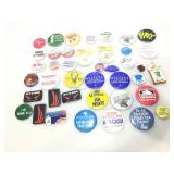 Assorted flair pins and more.