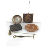 Assorted metal items. Snuffed and bottle opener.