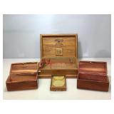 Humidor and pair of wood storage boxes.