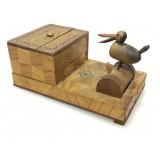 Wooden toothpick dispenser box.